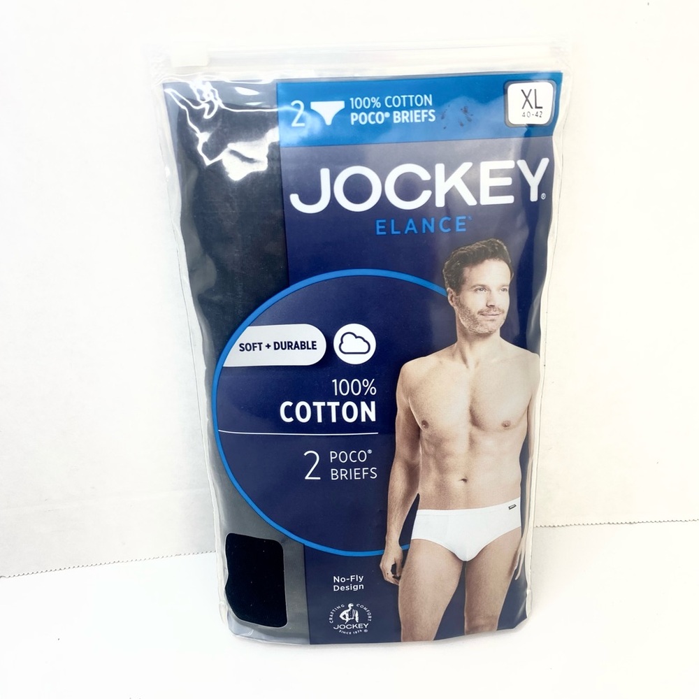NEW 2 Pack Jockey Men's Underwear Briefs Black Size XL 100% Cotton Soft Durable